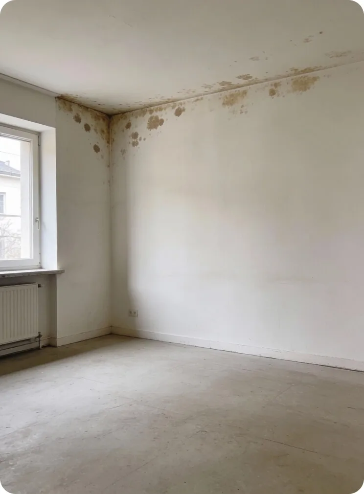 Raum mit Schimmelbefall vor der Sanierung