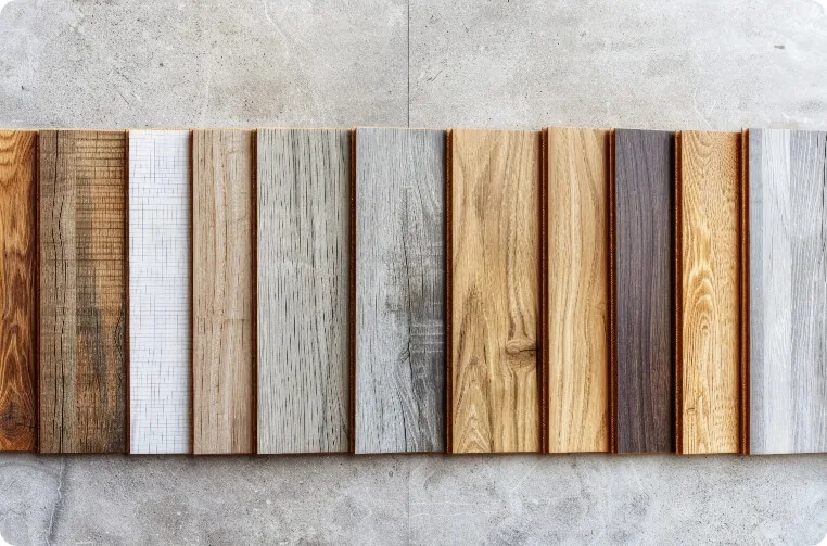 Auswahl verschiedener Holz- und Laminatboden Muster in unterschiedlichen Farben