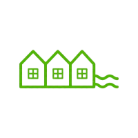 Icon linksrheinische Kölner Stadtteile – Häuser am Rheinufer